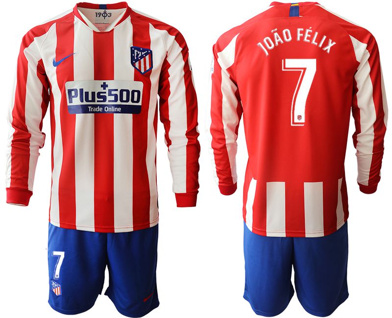 Men 2019-2020 club Atletico Madrid home long sleeves #7 red Soccer Jerseys
